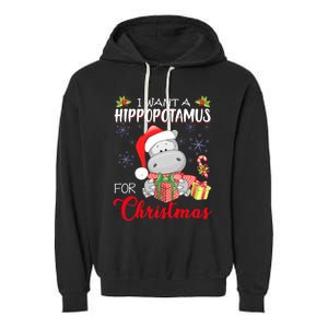 I Want A Hippopotamus For Christmas Cute Hippo  Garment-Dyed Fleece Hoodie