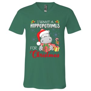 I Want A Hippopotamus For Christmas Cute Hippo  V-Neck T-Shirt