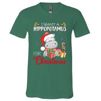 I Want A Hippopotamus For Christmas Cute Hippo  V-Neck T-Shirt