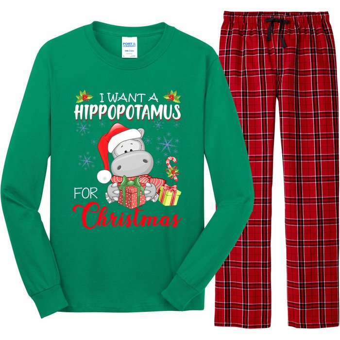 I Want A Hippopotamus For Christmas Cute Hippo  Long Sleeve Pajama Set