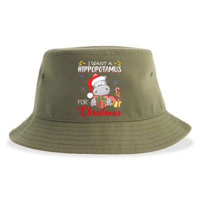 I Want A Hippopotamus For Christmas Cute Hippo  Sustainable Bucket Hat