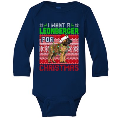 I Want A Leonberger For Christmas Santa Dog Lover Owner Gift Baby Long Sleeve Bodysuit