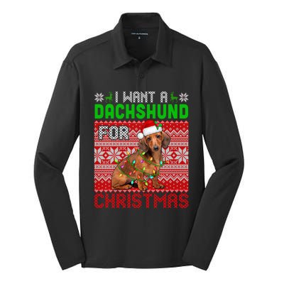 I Want A Dachshund For Christmas Santa Dog Lover Owner Funny Gift Silk Touch Performance Long Sleeve Polo