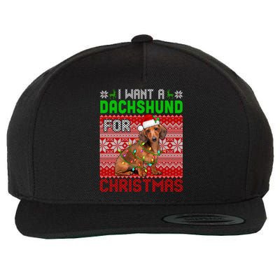 I Want A Dachshund For Christmas Santa Dog Lover Owner Funny Gift Wool Snapback Cap