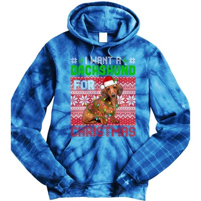 I Want A Dachshund For Christmas Santa Dog Lover Owner Funny Gift Tie Dye Hoodie