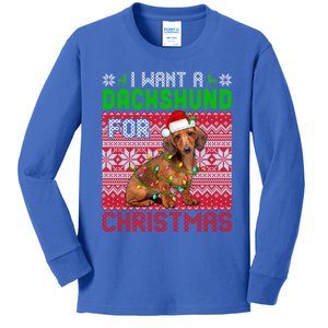 I Want A Dachshund For Christmas Santa Dog Lover Owner Funny Gift Kids Long Sleeve Shirt