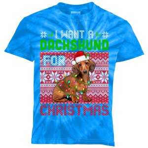 I Want A Dachshund For Christmas Santa Dog Lover Owner Funny Gift Kids Tie-Dye T-Shirt