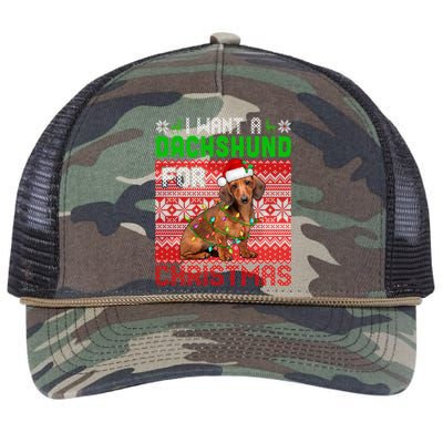 I Want A Dachshund For Christmas Santa Dog Lover Owner Funny Gift Retro Rope Trucker Hat Cap