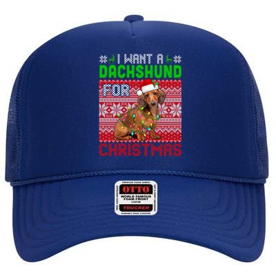 I Want A Dachshund For Christmas Santa Dog Lover Owner Funny Gift High Crown Mesh Back Trucker Hat