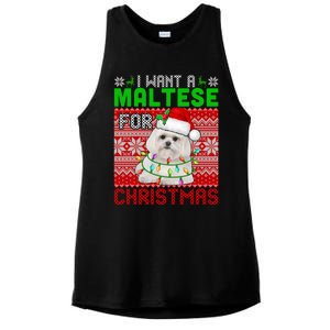 I Want A Maltese For Christmas Santa Dog Lover Owner Gift Ladies PosiCharge Tri-Blend Wicking Tank