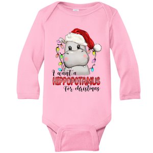 I Want A Hippopotamus For Christmas Xmas Hippo Lover Baby Long Sleeve Bodysuit