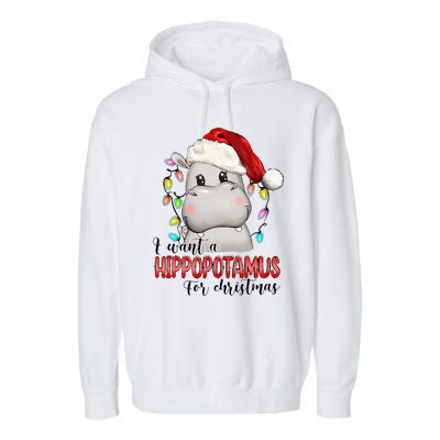 I Want A Hippopotamus For Christmas Xmas Hippo Lover Garment-Dyed Fleece Hoodie