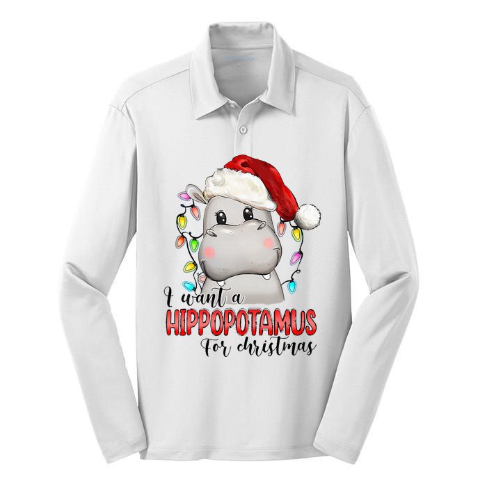 I Want A Hippopotamus For Christmas Xmas Hippo Lover Silk Touch Performance Long Sleeve Polo