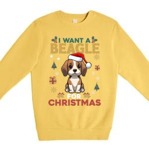 I Want A Beagle For Christmas Cute Dog Lover Family Pajama Gift Premium Crewneck Sweatshirt