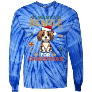 I Want A Beagle For Christmas Cute Dog Lover Family Pajama Gift Tie-Dye Long Sleeve Shirt