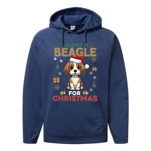 I Want A Beagle For Christmas Cute Dog Lover Family Pajama Gift Performance Fleece Hoodie