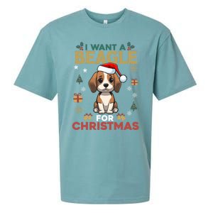 I Want A Beagle For Christmas Cute Dog Lover Family Pajama Gift Sueded Cloud Jersey T-Shirt