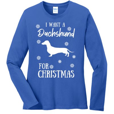 I Want A Dachshund For Christmas Weenie Dog Gift Ladies Long Sleeve Shirt