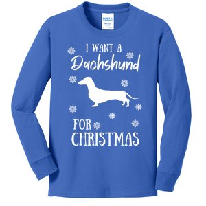 I Want A Dachshund For Christmas Weenie Dog Gift Kids Long Sleeve Shirt