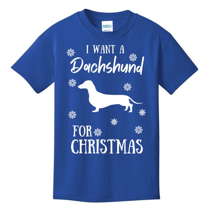 I Want A Dachshund For Christmas Weenie Dog Gift Kids T-Shirt