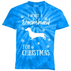 I Want A Dachshund For Christmas Weenie Dog Gift Kids Tie-Dye T-Shirt