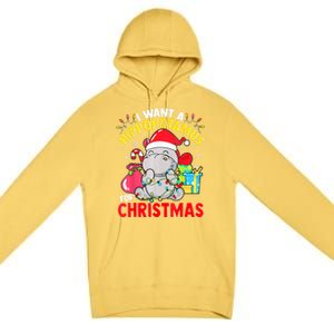 I Want A Hippopotamus For Christmas Hippo Christmas Pajamas Gift Premium Pullover Hoodie