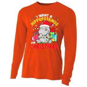 I Want A Hippopotamus For Christmas Hippo Christmas Pajamas Gift Cooling Performance Long Sleeve Crew