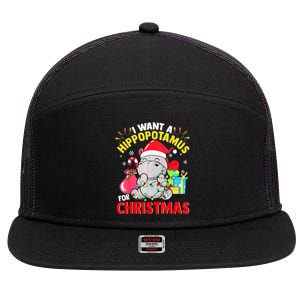 I Want A Hippopotamus For Christmas Hippo Christmas Pajamas Gift 7 Panel Mesh Trucker Snapback Hat