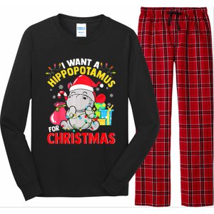 I Want A Hippopotamus For Christmas Hippo Christmas Pajamas Gift Long Sleeve Pajama Set