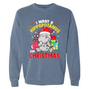 I Want A Hippopotamus For Christmas Hippo Christmas Pajamas Gift Garment-Dyed Sweatshirt