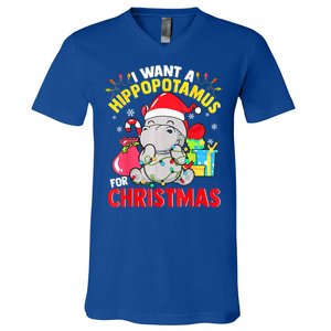 I Want A Hippopotamus For Christmas Hippo Christmas Pajamas Gift V-Neck T-Shirt