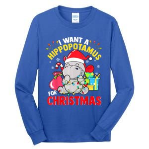 I Want A Hippopotamus For Christmas Hippo Christmas Pajamas Gift Tall Long Sleeve T-Shirt