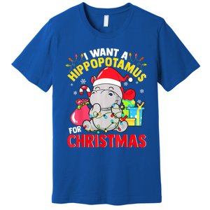 I Want A Hippopotamus For Christmas Hippo Christmas Pajamas Gift Premium T-Shirt