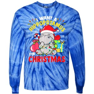 I Want A Hippopotamus For Christmas Hippo Christmas Pajamas Gift Tie-Dye Long Sleeve Shirt