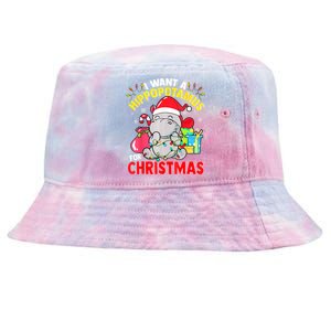 I Want A Hippopotamus For Christmas Hippo Christmas Pajamas Gift Tie-Dyed Bucket Hat