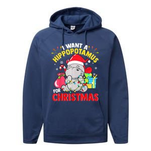 I Want A Hippopotamus For Christmas Hippo Christmas Pajamas Gift Performance Fleece Hoodie