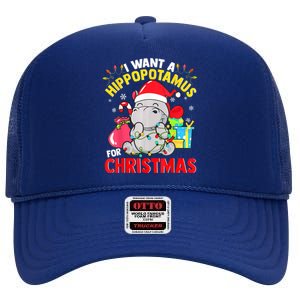 I Want A Hippopotamus For Christmas Hippo Christmas Pajamas Gift High Crown Mesh Back Trucker Hat