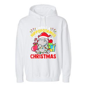 I Want A Hippopotamus For Christmas Hippo Christmas Pajamas Gift Garment-Dyed Fleece Hoodie