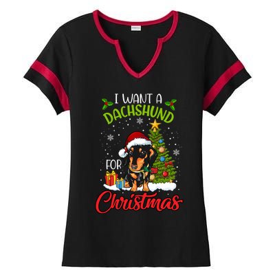 I Want A Dachshund For Christmas Xmas Hippo Gift Ladies Halftime Notch Neck Tee