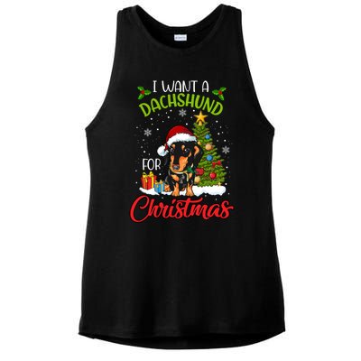 I Want A Dachshund For Christmas Xmas Hippo Gift Ladies PosiCharge Tri-Blend Wicking Tank