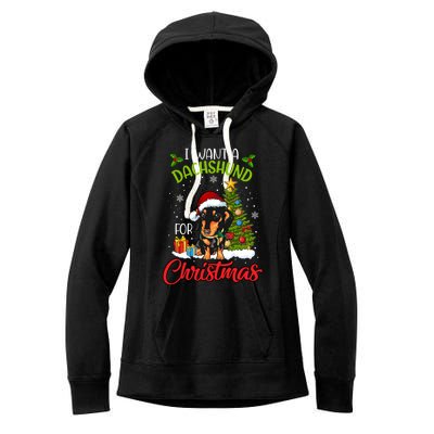 I Want A Dachshund For Christmas Xmas Hippo Gift Women's Fleece Hoodie