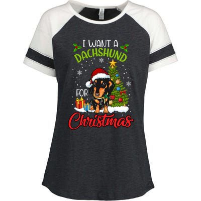 I Want A Dachshund For Christmas Xmas Hippo Gift Enza Ladies Jersey Colorblock Tee