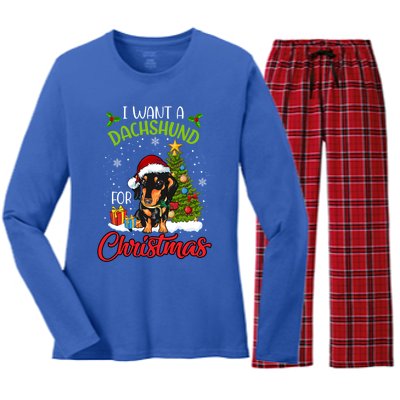 I Want A Dachshund For Christmas Xmas Hippo Gift Women's Long Sleeve Flannel Pajama Set 