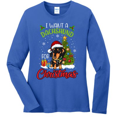 I Want A Dachshund For Christmas Xmas Hippo Gift Ladies Long Sleeve Shirt