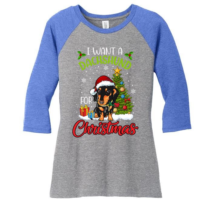 I Want A Dachshund For Christmas Xmas Hippo Gift Women's Tri-Blend 3/4-Sleeve Raglan Shirt