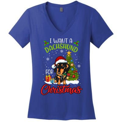 I Want A Dachshund For Christmas Xmas Hippo Gift Women's V-Neck T-Shirt