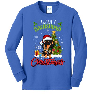 I Want A Dachshund For Christmas Xmas Hippo Gift Kids Long Sleeve Shirt