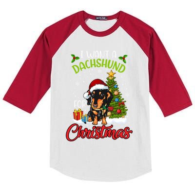 I Want A Dachshund For Christmas Xmas Hippo Gift Kids Colorblock Raglan Jersey