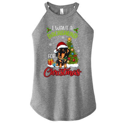 I Want A Dachshund For Christmas Xmas Hippo Gift Women's Perfect Tri Rocker Tank