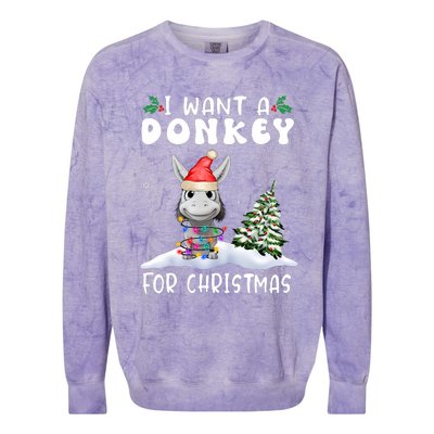 I Want A Donkey For Christmas Santa Hat Funny Xmas Colorblast Crewneck Sweatshirt